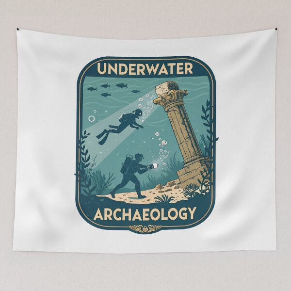 Item preview, Underwater Archaeology Vintage – Diver Exploring Ancient Ruins Beneath the Sea designed and sold by VividOrganica.