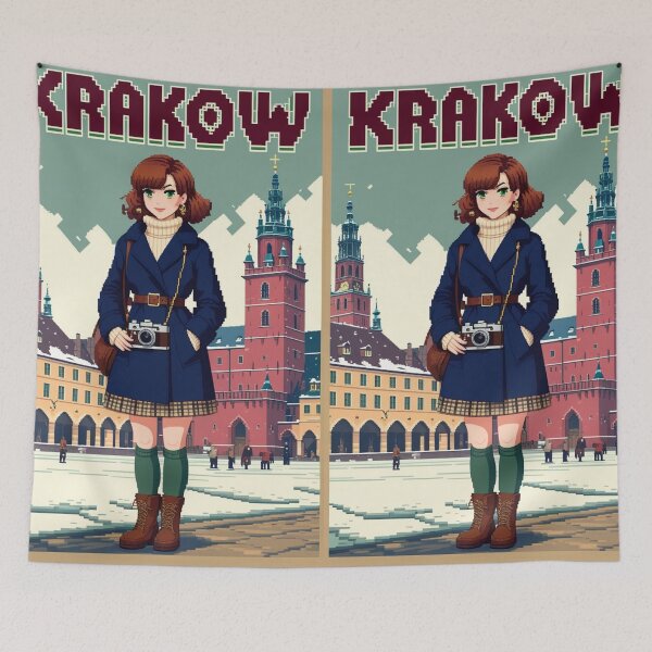 Item preview, Girl Anime Pixel Retro Krakow Poland Travel Europe 8bit Design designed and sold by Pixel-Destinations.