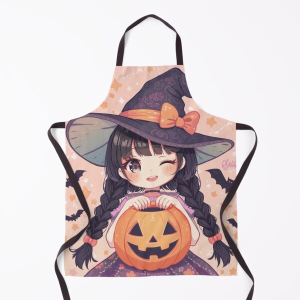 Item preview, Kawaii Chibi Witch with Pumpkin | Cute Halloween Anime Girl Art designed and sold by ArtBySylvia.