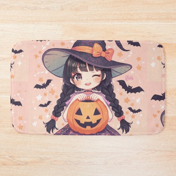 Item preview, Kawaii Chibi Witch with Pumpkin | Cute Halloween Anime Girl Art designed and sold by ArtBySylvia.