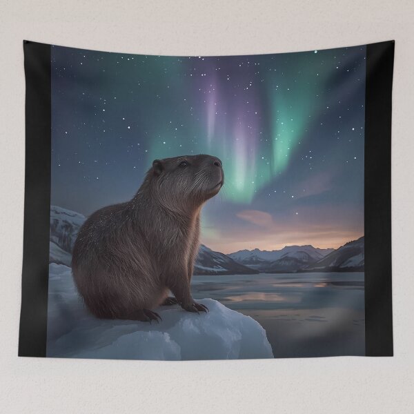 Item preview, Dreamy Capybara Under Northern Lights designed and sold by RkskArt.