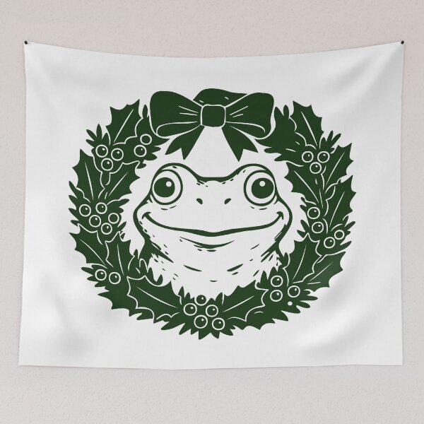 Item preview, Festive Wreath Frog – Cute Christmas Toad Illustration designed and sold by EmeraldeaArt.