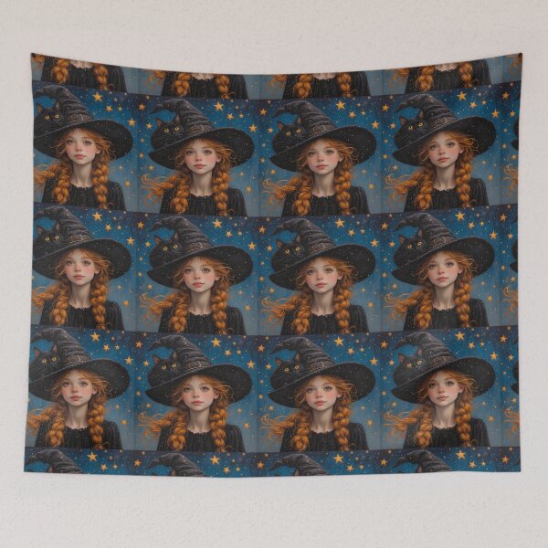 Item preview, A witch and a black cat on Halloween night. designed and sold by Natalia-Vlad.
