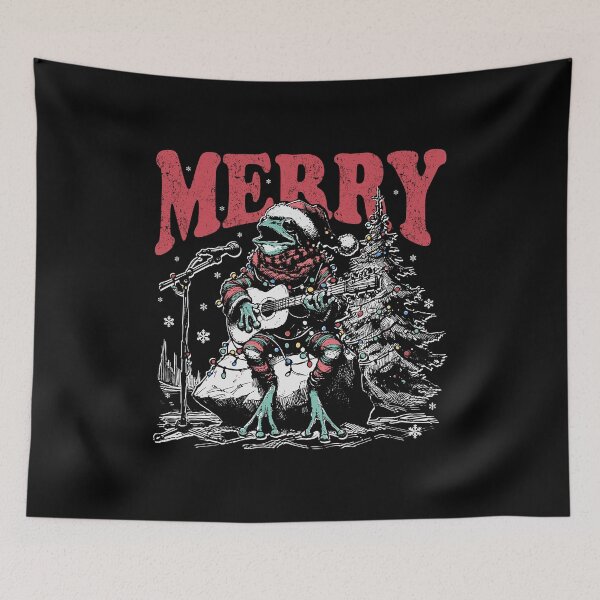 Item preview, Merry Frogmas – Singing and Guitarist Toad with Christmas Tree designed and sold by EmeraldeaArt.