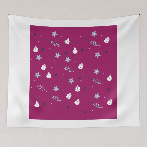 Item preview, Floral Pattern Light Blue Flowers and White Leaves on Raspberry designed and sold by Jamildesign.
