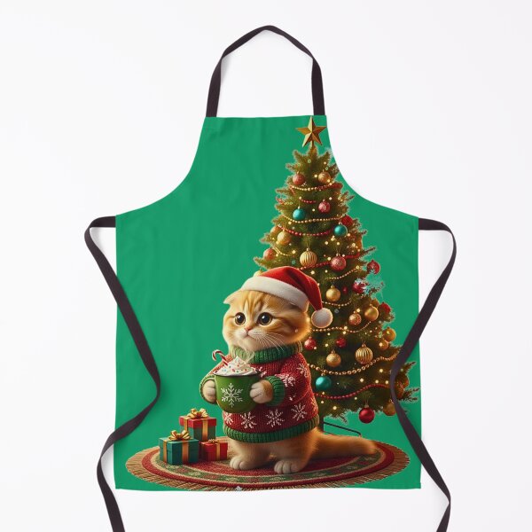Item preview, Cute Cat by Christmas Tree | Kawaii Kitten in Ugly Sweater | Festive Kitty with Hot Cocoa designed and sold by E-SarnEdge.