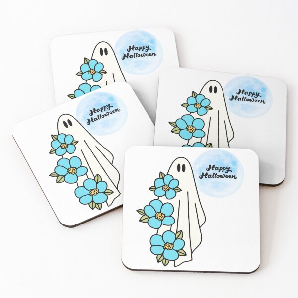 Item preview,  Happy Halloween. Ghost with Blue Flowers. designed and sold by Dinasshop.