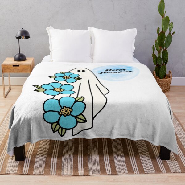 Item preview, Happy Halloween. Ghost with Blue Flowers. designed and sold by Dinasshop.