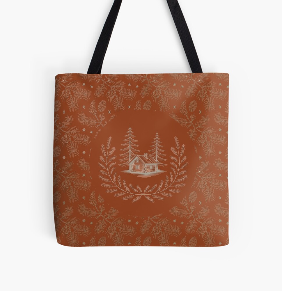 terracotta cabin in the woods tote bag