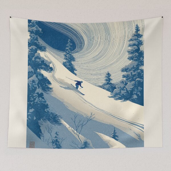 Item preview, Powder Lines, Woodblock Skies designed and sold by ArgentoArt.