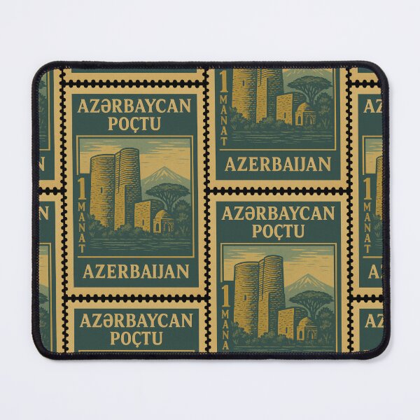 Item preview, Vintage Azerbaijan Postage Stamp – Maiden Tower and Mountain Retro Travel Design designed and sold by Travellerz.