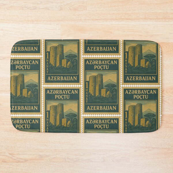 Item preview, Vintage Azerbaijan Postage Stamp – Maiden Tower and Mountain Retro Travel Design designed and sold by Travellerz.