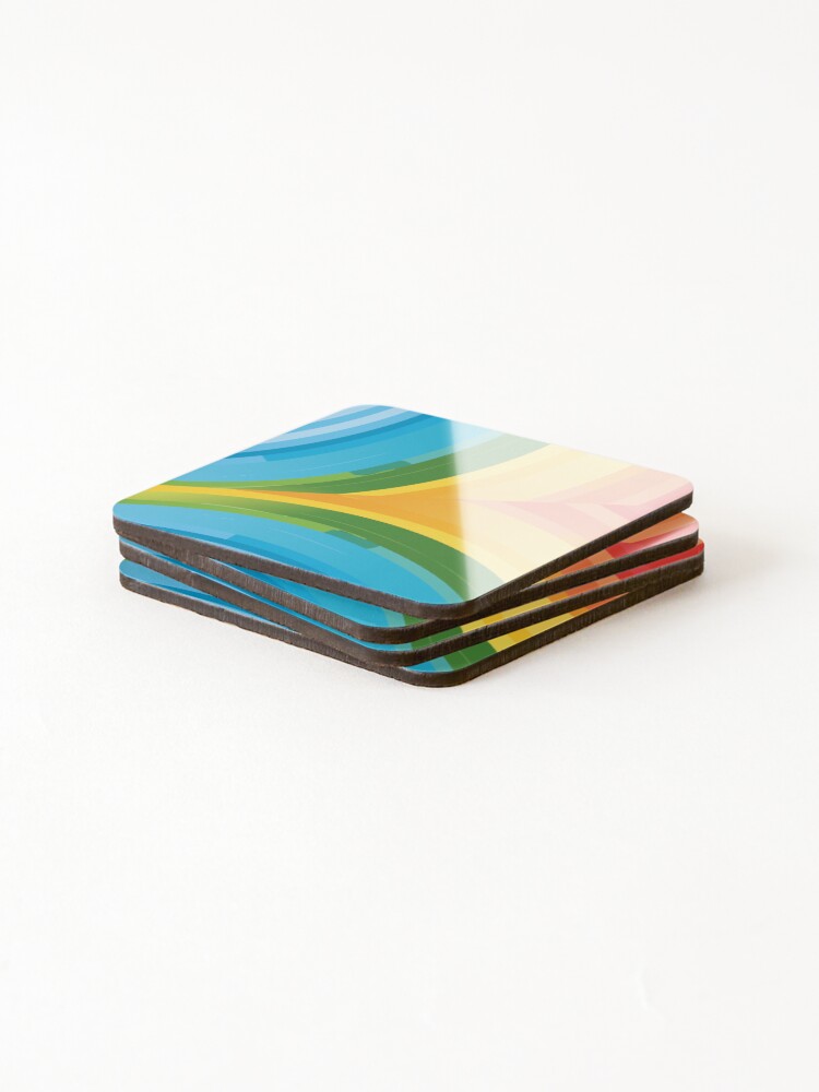 Thumbnail 4 of 5, Coasters (Set of 4), Colorful Waves – Abstract Rainbow Pattern designed and sold by KatInspired.