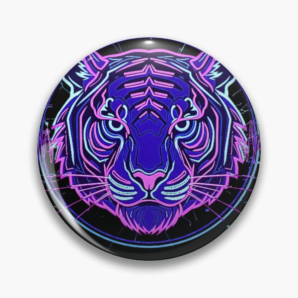 Artikelvorschau, Neon Cyber Tiger – Futuristisch leuchtender Tierkopf im Synthwave-Stil entworfen und verkauft von MobMarketdesign.