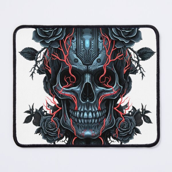 Item preview, Gothic Cyberpunk Skull - Biomechanical Art with Dark Roses and Neon Veins designed and sold by MobMarketdesign.