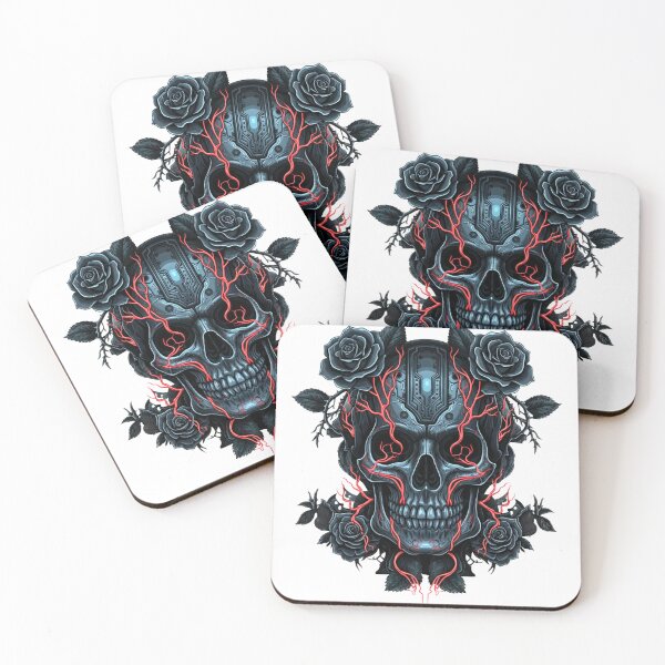 Item preview, Gothic Cyberpunk Skull - Biomechanical Art with Dark Roses and Neon Veins designed and sold by MobMarketdesign.