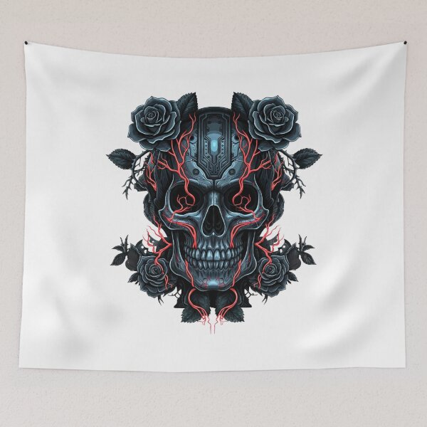 Item preview, Gothic Cyberpunk Skull - Biomechanical Art with Dark Roses and Neon Veins designed and sold by MobMarketdesign.