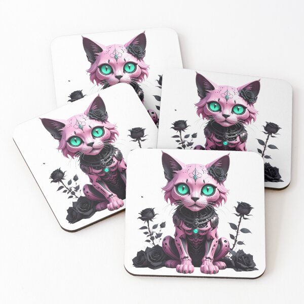 Item preview, Pink Goth Cyberpunk Skeleton Cat with Black Roses designed and sold by AOG-DESIGNS.