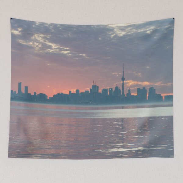 Item preview, Toronto Skyline with Gentle Pink Mist at Sunrise designed and sold by Georgia Mizuleva.