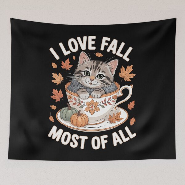 Item preview, I Love Fall With Autumn Leaves And Cute Fall Cat designed and sold by PunkNation-Arts.