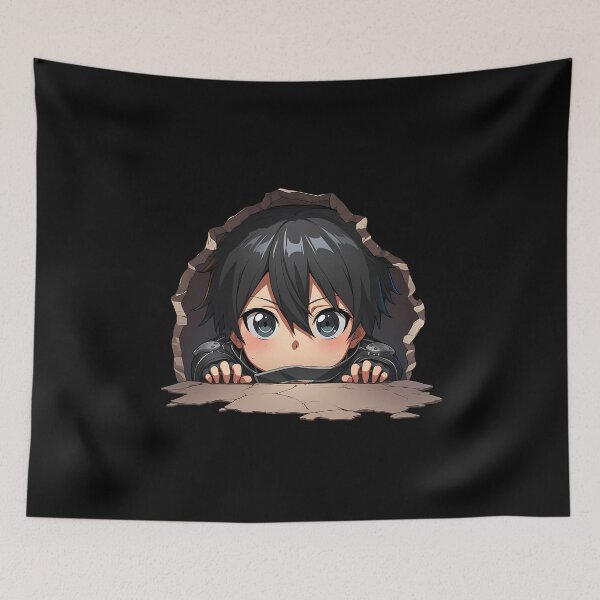 Item preview, Kirito Sword Art Online Anime Chibi Peeking Cool Black Hair designed and sold by TorbenKuhano.
