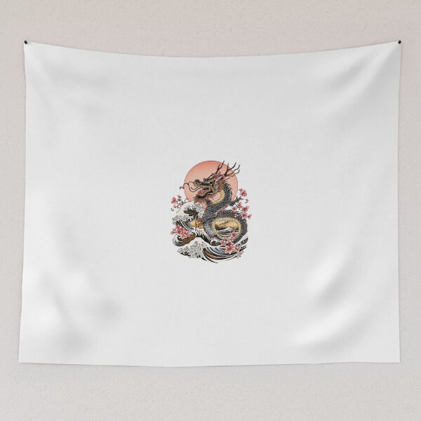 Item preview, Golden Black Dragon & Sakura Waves – Japanese Tattoo Style Art | Rising Sun Mythical Illustration designed and sold by Rosemoonjapan.
