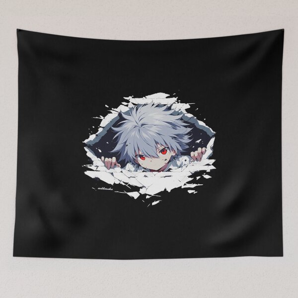 Item preview, Kaworu Nagisa Neon Genesis Evangelion Anime Peeking Through Cracked Wall Rubble designed and sold by TorbenKuhano.