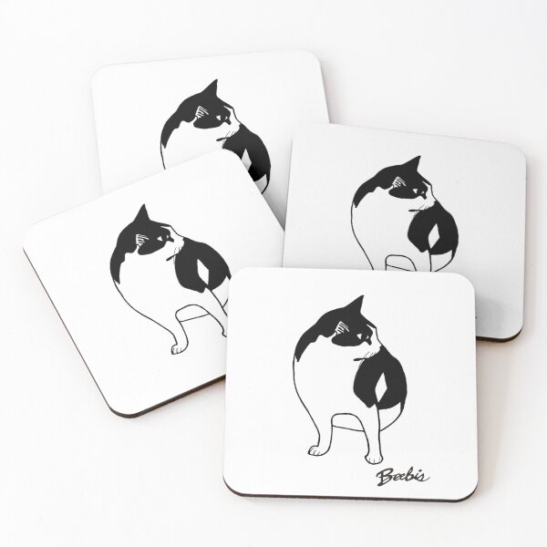 Item preview, Retro Kitty Chic Manx Tuxedo Graphic Design Black and White Vintage Cat Art designed and sold by Beebis.