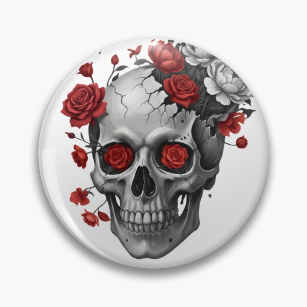 Item preview, Anatomical Bloom: Gothic Skull with Selective Red Roses designed and sold by MobMarketdesign.