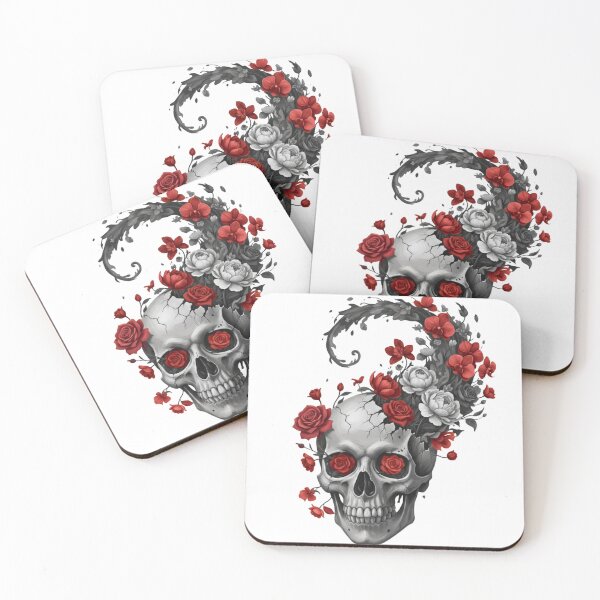 Item preview, Anatomical Bloom: Gothic Skull with Selective Red Roses designed and sold by MobMarketdesign.