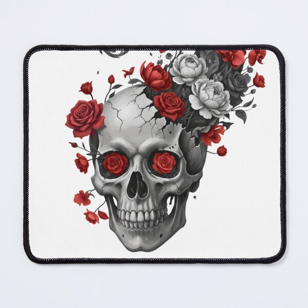 Item preview, Anatomical Bloom: Gothic Skull with Selective Red Roses designed and sold by MobMarketdesign.