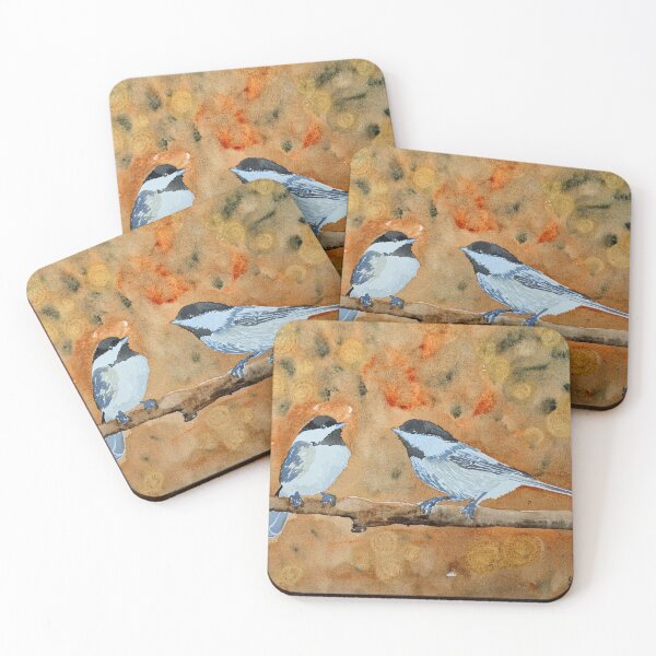 Item preview, Black-Capped Chickadee Pair in Autumn designed and sold by YaelSelaArt.