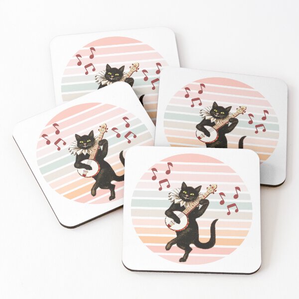 Item preview, Groovy Black Cat Playing Banjo – Retro Music Vibes designed and sold by  Catpuccino.