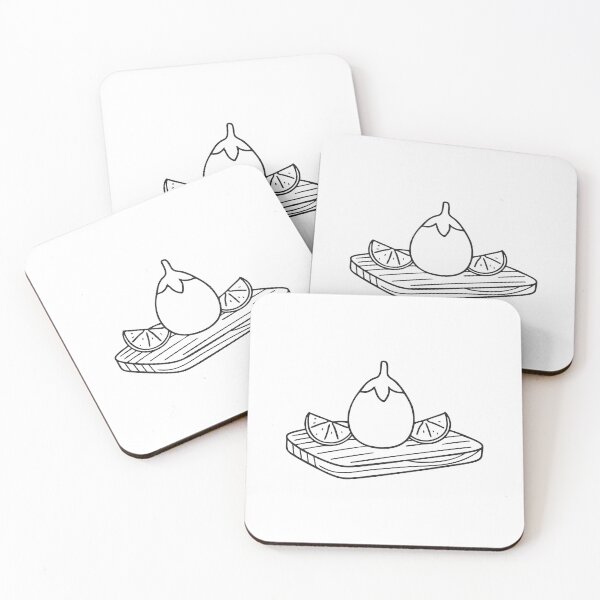 Item preview, A Thai eggplant resting near lime wedges on a wooden tray designed and sold by rasagamastore.
