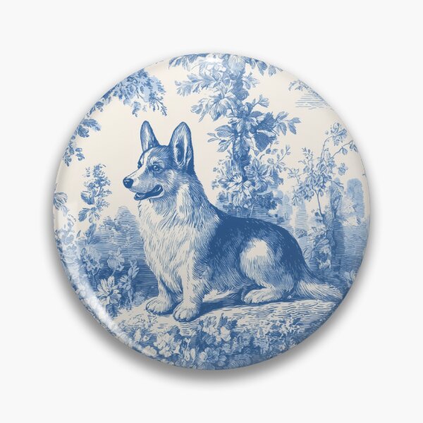 Item preview, Blue and White Corgi Toile Pattern French Country Dog Design designed and sold by Random Candy Studio.