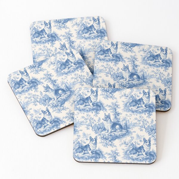 Item preview, Blue and White Corgi Toile Pattern French Country Dog Design designed and sold by Random Candy Studio.