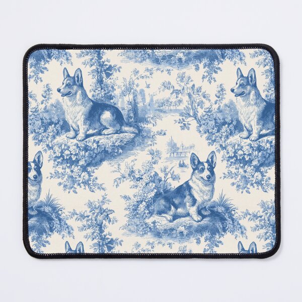 Item preview, Blue and White Corgi Toile Pattern French Country Dog Design designed and sold by Random Candy Studio.