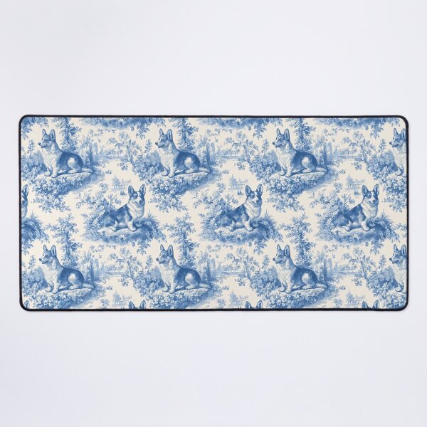 Item preview, Blue and White Corgi Toile Pattern French Country Dog Design designed and sold by Random Candy Studio.
