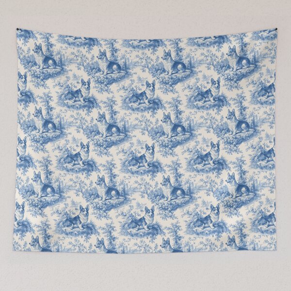 Item preview, Blue and White Corgi Toile Pattern French Country Dog Design designed and sold by Random Candy Studio.