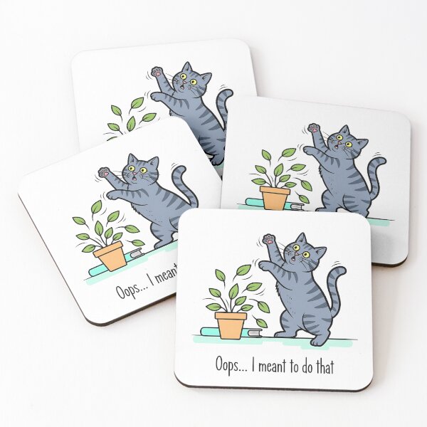 Item preview, Oops… I Meant to Do That – Cartoon Gleeful Tabby Cat Knocked Over Plant designed and sold by Tropical art.