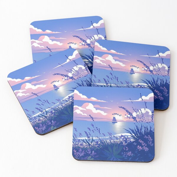 Item preview, Sunset Sailboat Sticker – Peaceful Ocean View with Floral Coast designed and sold by PaintbrushPlace.