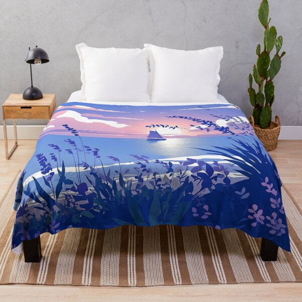 Item preview, Sunset Sailboat Sticker – Peaceful Ocean View with Floral Coast designed and sold by PaintbrushPlace.