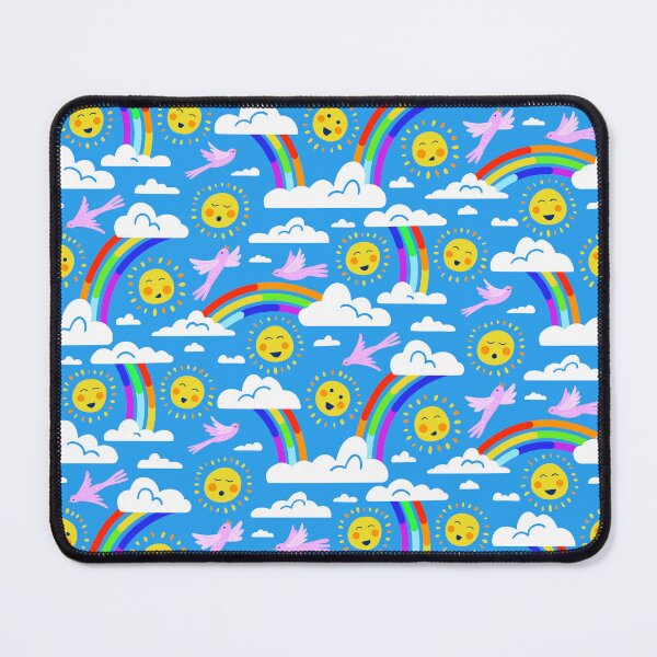 Item preview, Rainbow Sky Happy Sunshine and Clouds with cute birds sky blue large designed and sold by ArtOfSmallJoys.
