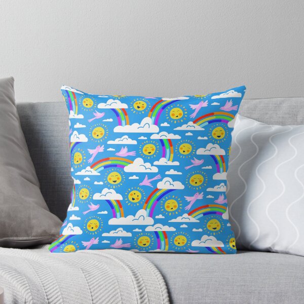 Item preview, Rainbow Sky Happy Sunshine and Clouds with cute birds sky blue large designed and sold by ArtOfSmallJoys.