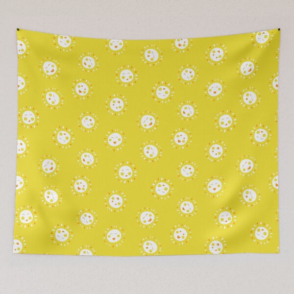 Item preview, Happy Sunshine Faces with smiling faces in bright yellow orange white large designed and sold by ArtOfSmallJoys.