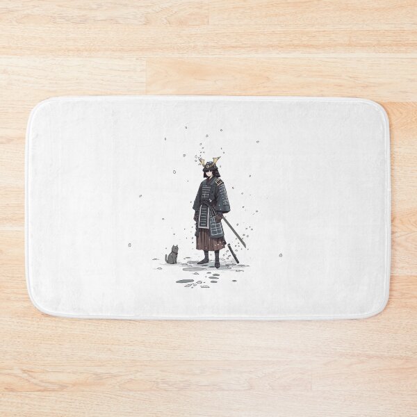 Item preview, Snowfall Samurai & Cat – Minimal Japanese Tattoo Style | Quiet Ronin Illustration designed and sold by Rosemoonjapan.