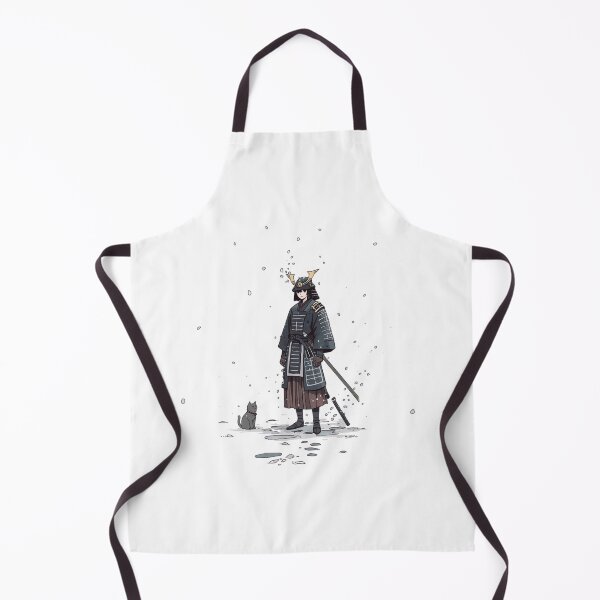 Item preview, Snowfall Samurai & Cat – Minimal Japanese Tattoo Style | Quiet Ronin Illustration designed and sold by Rosemoonjapan.