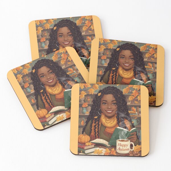 Item preview, Smiling Bookish Black Girl In Autumn designed and sold by lovelywhimsyart.