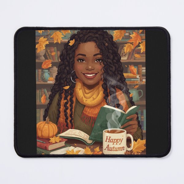 Item preview, Smiling Bookish Black Girl In Autumn designed and sold by lovelywhimsyart.