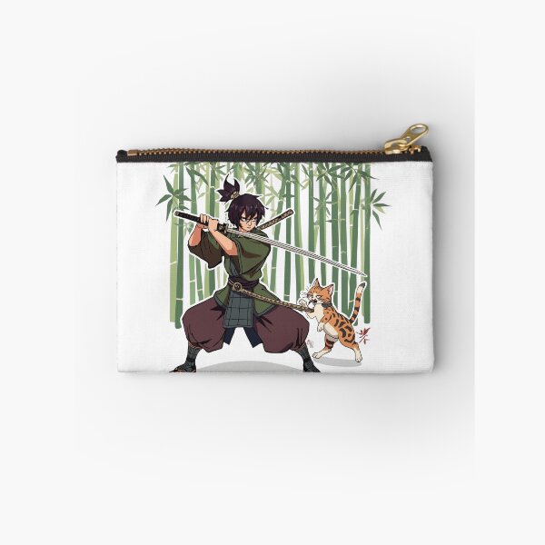 Item preview, Samurai & Playful Cat in Bamboo Grove – Japanese Tattoo-Style Character Art | Irezumi Inspired designed and sold by Rosemoonjapan.